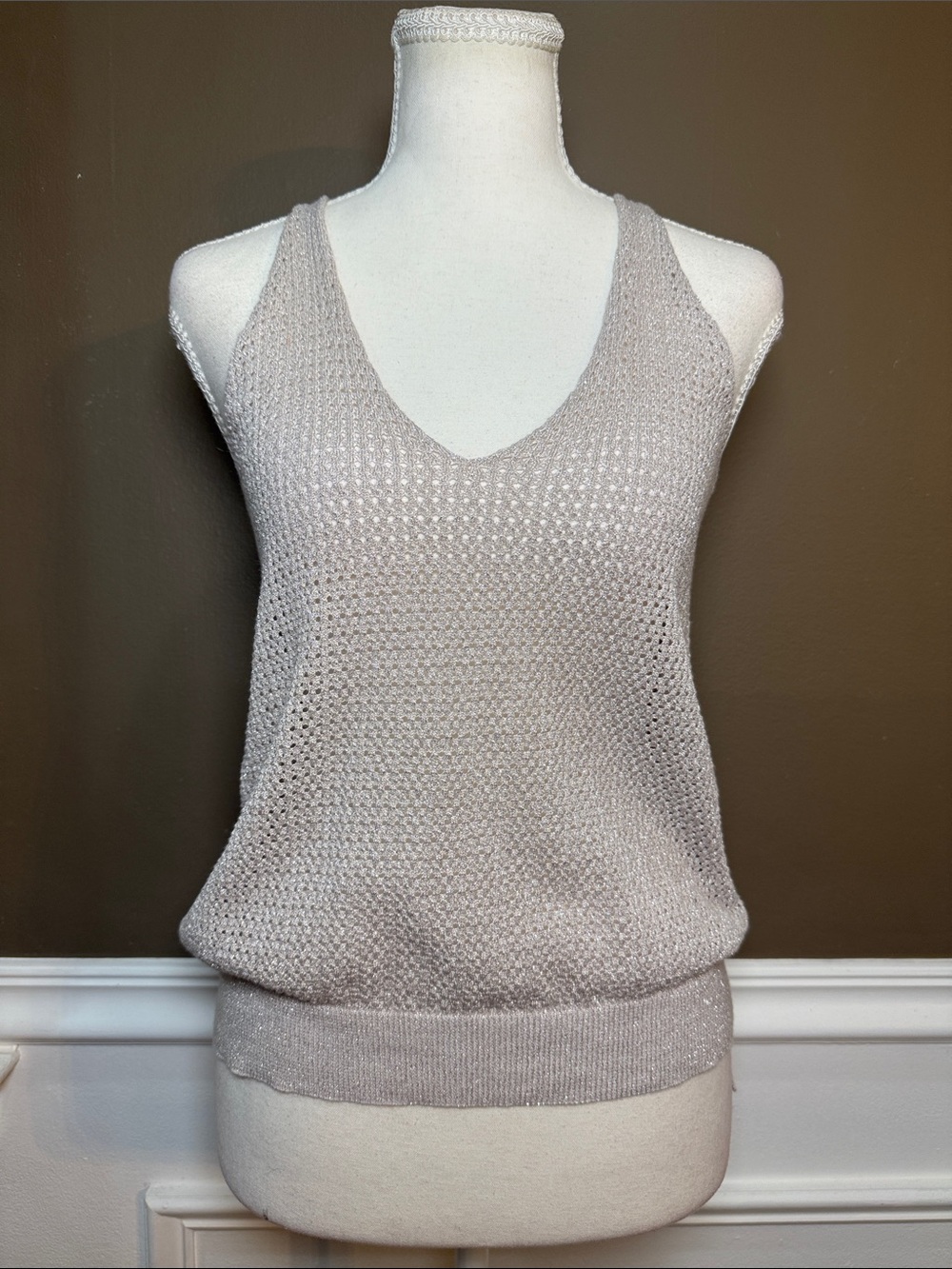 Zadig & Voltaire Metallic Mesh‎ Knit Tank Top Silver Sparkle XS